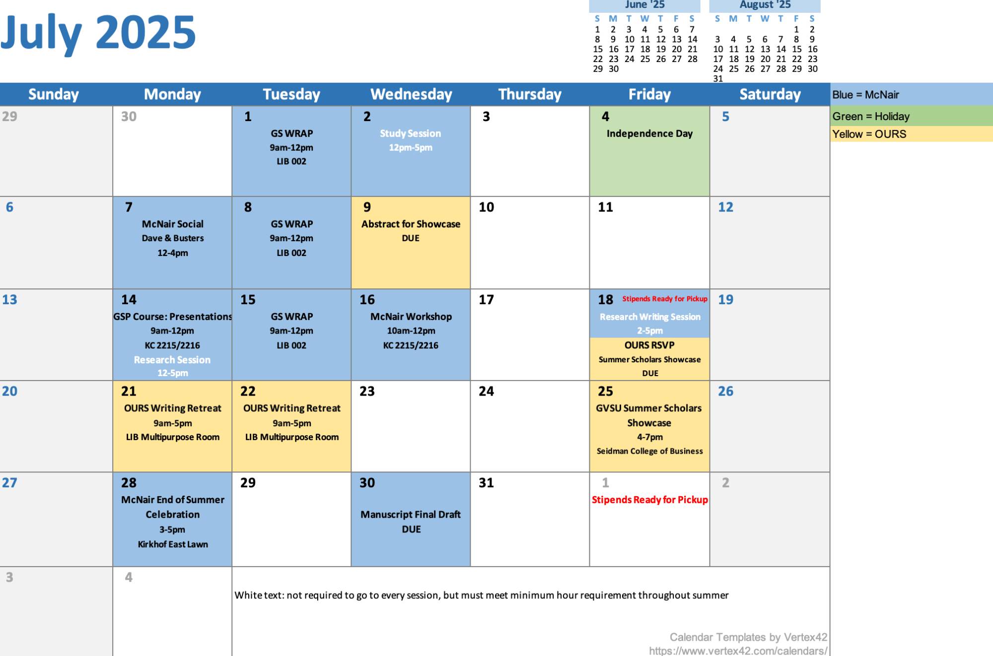 calendar for july 2025 summer research experience